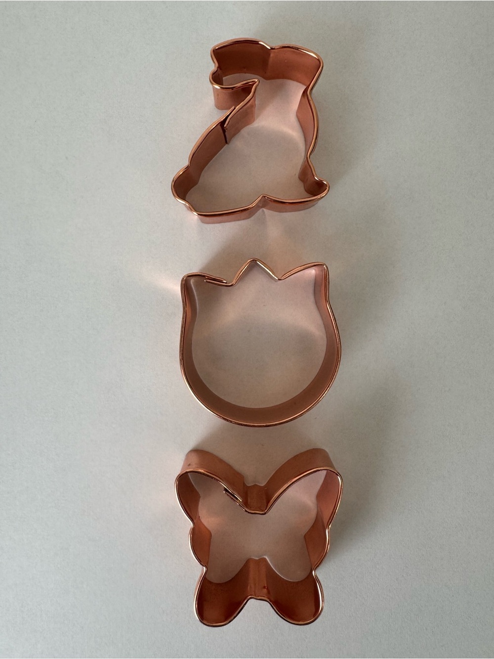 Set of 3 Copper-Tone Cookie Cutters Bunny Tulip Butterfly NWOT baking decor